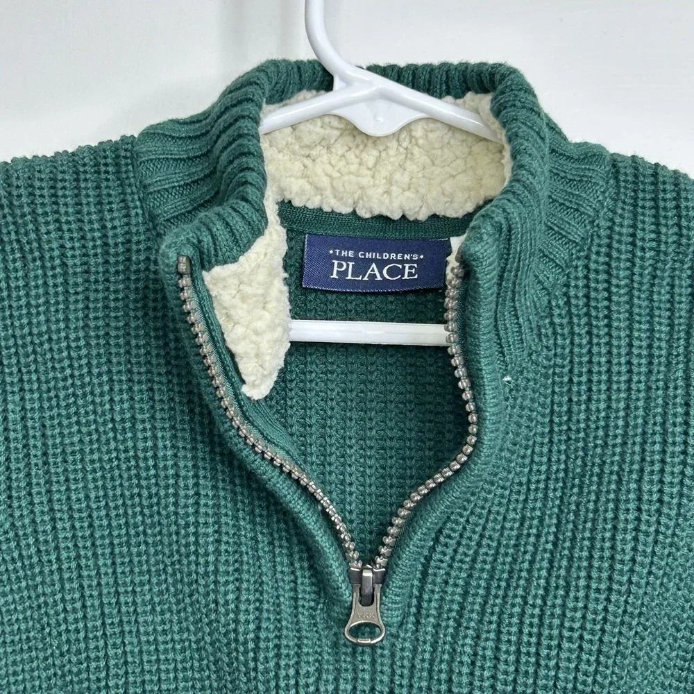The Children's PLACE Quarter Zip Sweater Boys 18-24 Months Green Faux Sherpa